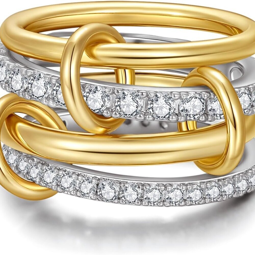 Stackable Rings Women Silver Gold Plated Cubic Zirconia Mixed Metal Jewelry